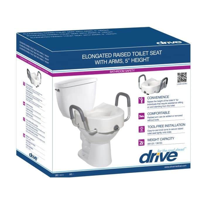 DRIVE Premium Plastic, Raised, Elongated Toilet Seat with Lock