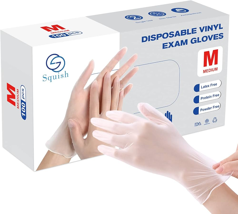 POWDER FREE VINYL EXM GLOVES MED 100'S