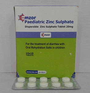 PAEDIATRIC ZINC SULPHATE 20MG TABS 10X10, EMZOR